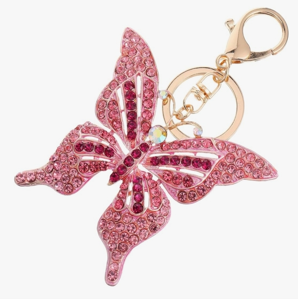 Butterfly Rhinestone Keychain Pink